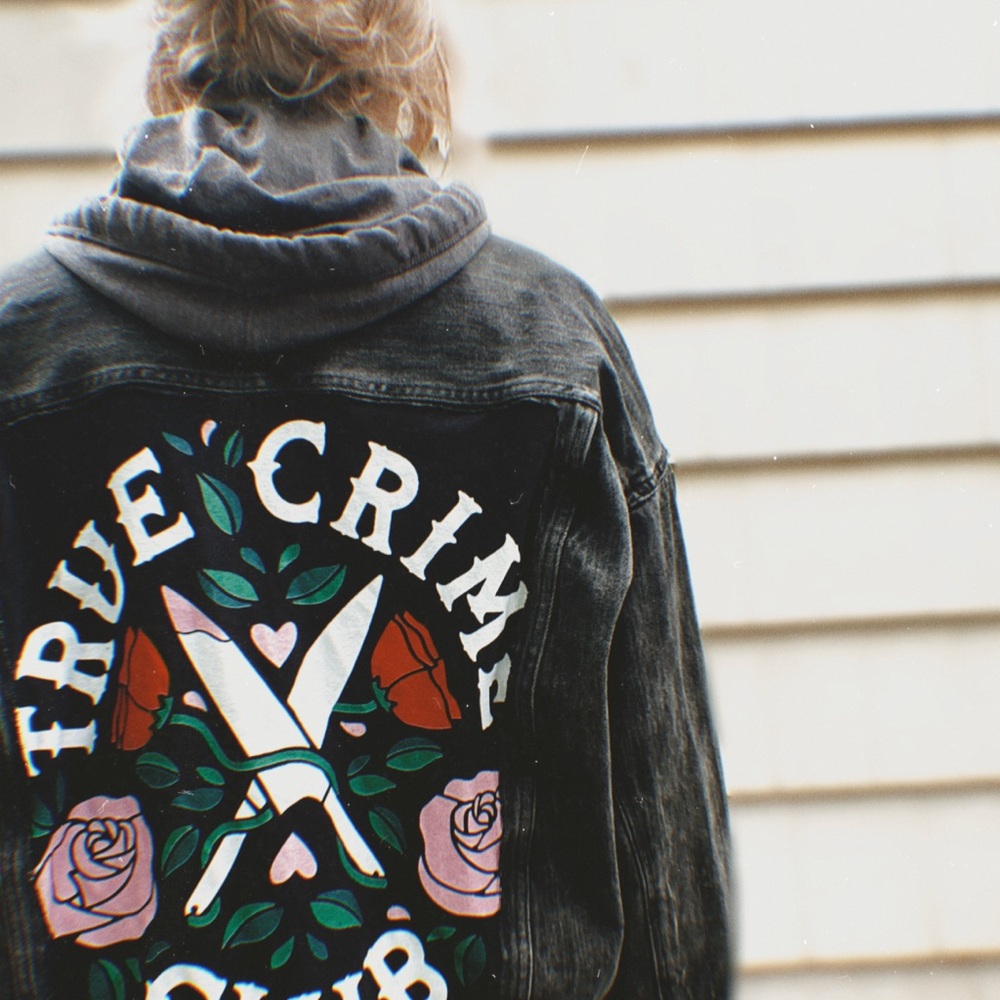 Black Bomber Jacket with Graphic Design